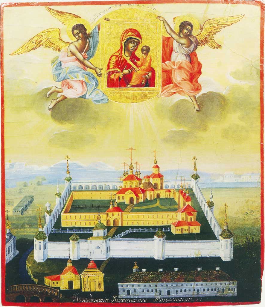 Тихвинская икона Божией Матери с видом монастыря
