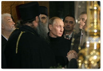 В.В.Путин в храме Св. Саввы Сербского