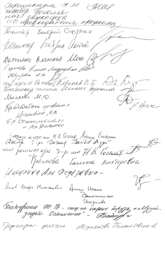 Лист с подписями