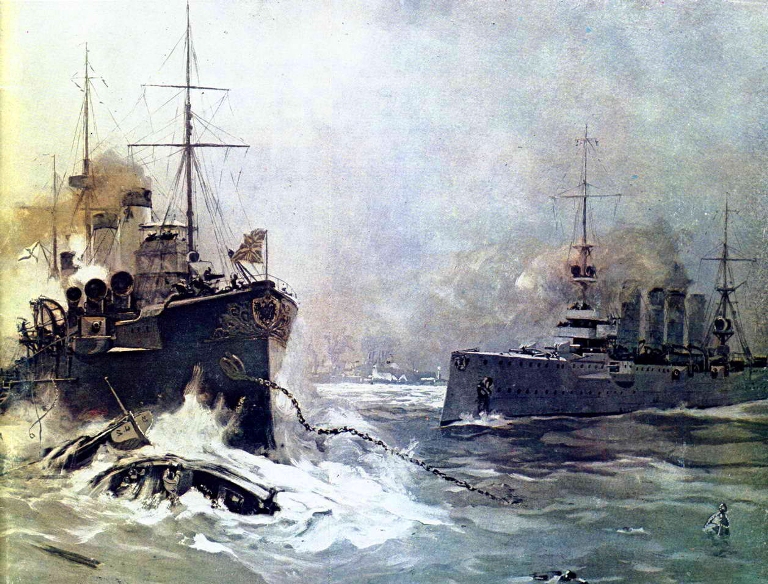 Нападение германского крейсера *Эмден* на русский крейсер *Жемчуг*, 1914 г.