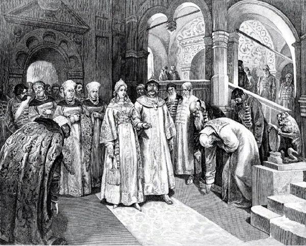 Василий III, великий князь Московский, вводит во дворец невесту свою, Елену Глинскую. Худ. К.Лебедев.