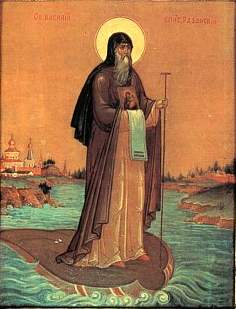 Cвятитель Василий, епископ Рязанский и Муромский, плывущий против течения Оки на архиерейской мантии