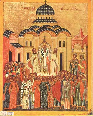 Воздвижение Креста Господня. Новгородская икона. Конец XV века