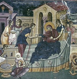 Рождество Пресвятой Богородицы. Фреска монастыря Студеница
