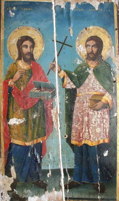 Иконой свв. целителей Космы и Дамиана, монастырь Зочище