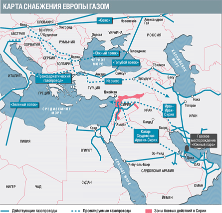Сирия - карта газопроводов