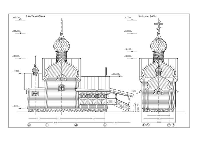 Чертеж деревянной церкви