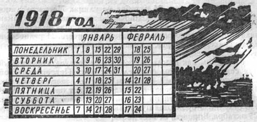 Календарь на 1918 год