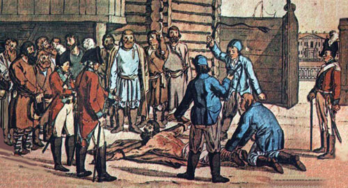 Наказание кнутом, XVIII век