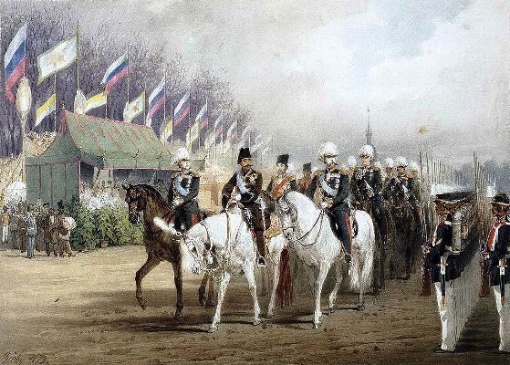 Александр II и шах Наср-эд-Дин во время парада на Царицыном лугу в 1873 году