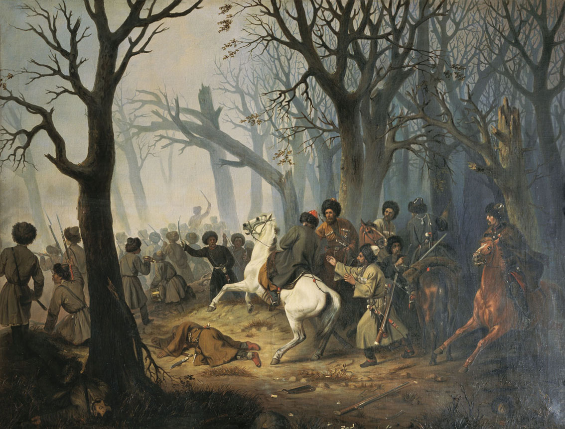 А. А. Козлов *Смерть генерал-майора Слепцова в бою на берегу реки Гехи 10 декабря 1851 года*