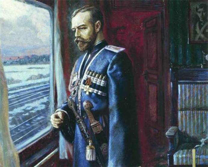 Святой Царь-мученик Николай Александрович в своем вагоне после отречения от престола. Картина Павла Рыженко